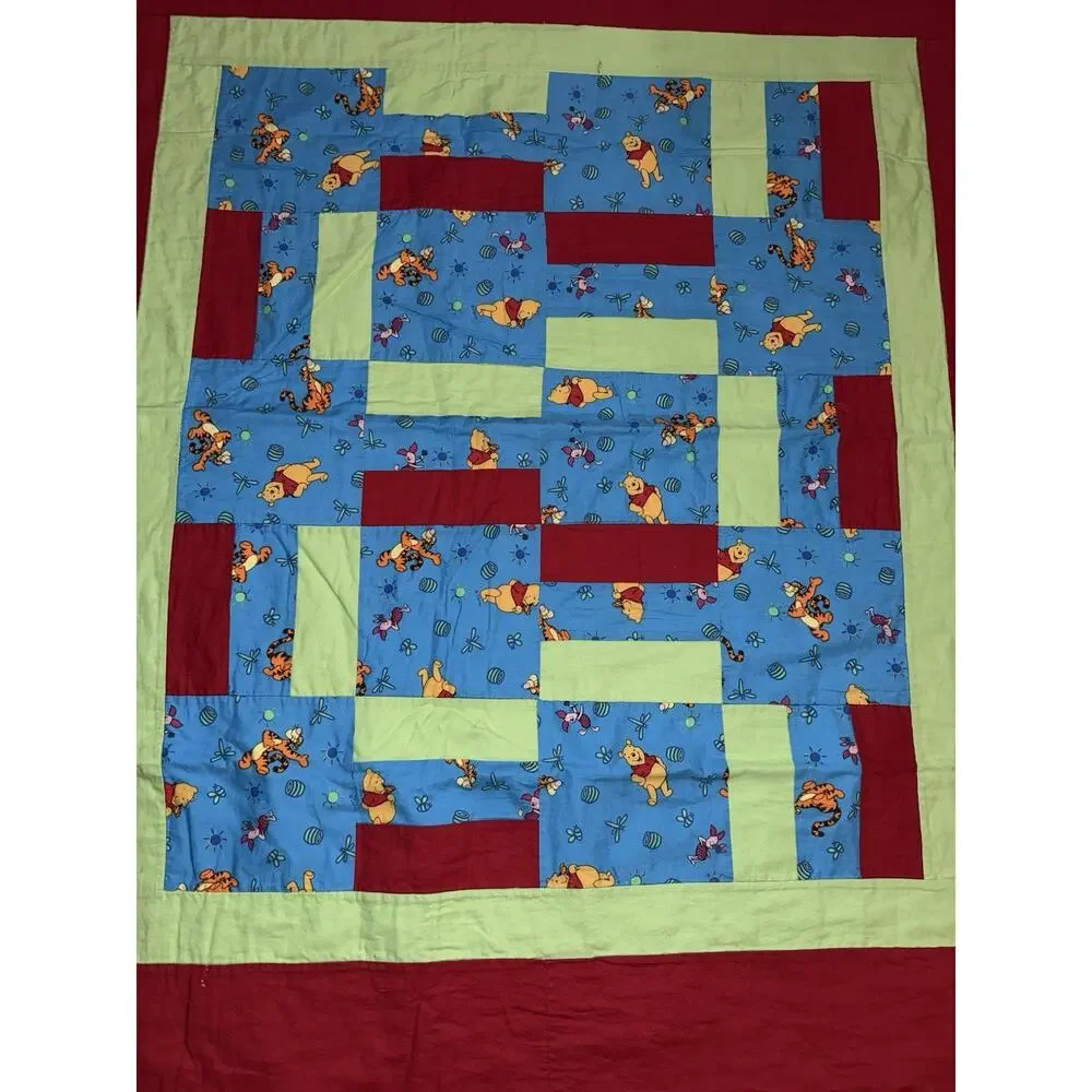 Winnie The Pooh & Friends Hand Made Patchwork Throw / Crib Quilt Blanket 51”x45”